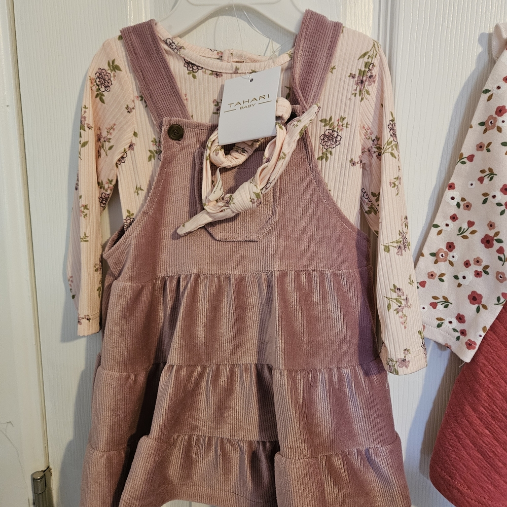 Pink Corduroy Jumper Dress with Floral Top